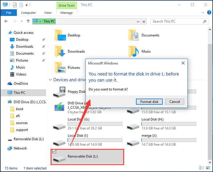 Click on Start to begin formatting the drive.
After formatting completes, retry the file transfer or download.