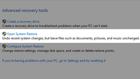 Open the Start menu and type System Restore.
Select System Restore from the search results.