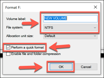 Select Format from the context menu.
Choose a different file system from the File System drop-down menu (e.g., NTFS).